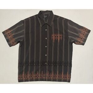 Vintage BC Ethic‎ Shirt XL Smooth Custom Fit Brown Patterned Bowling Rockabilly